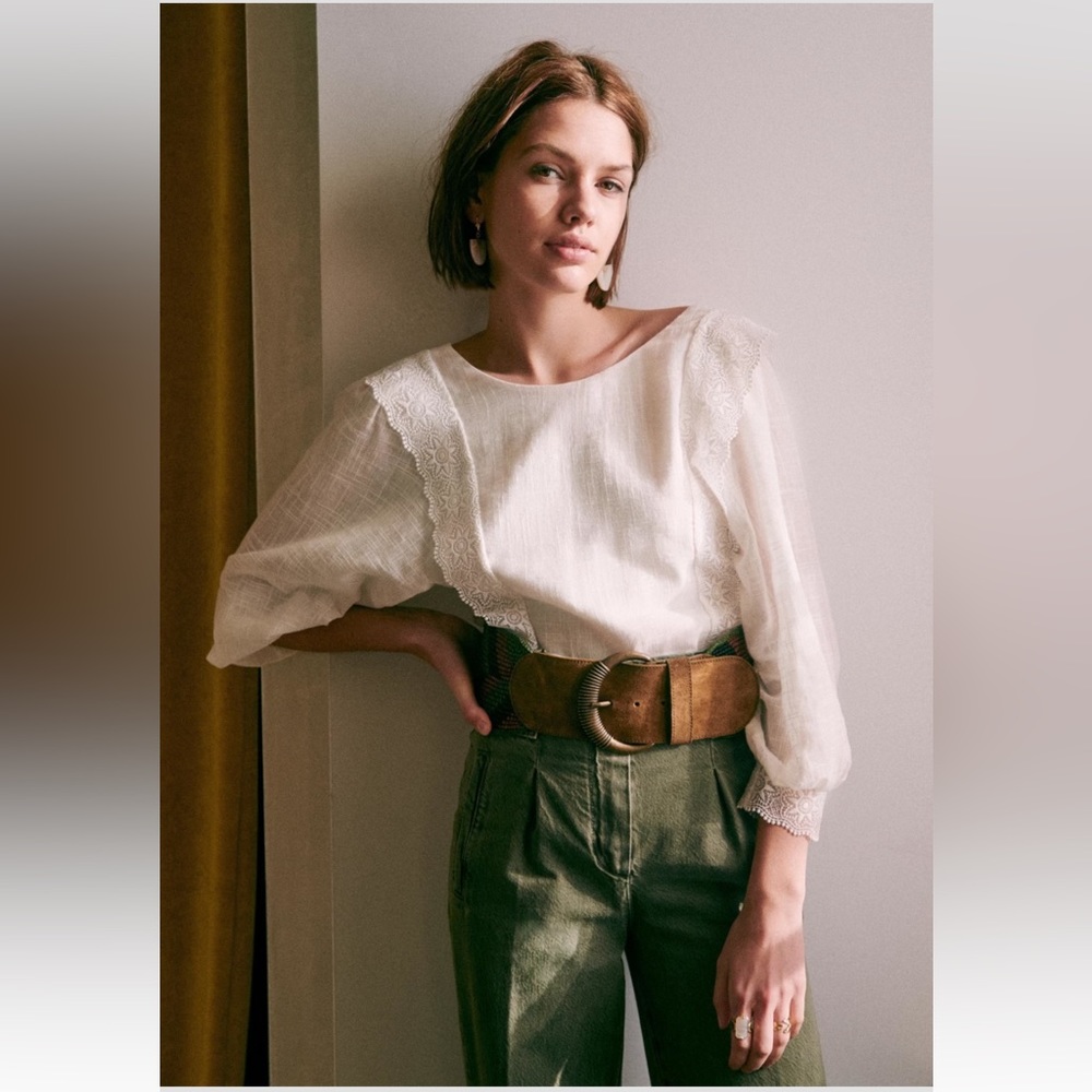 Sézane Cleo Blouse in white Sz 8 French 40- softly used